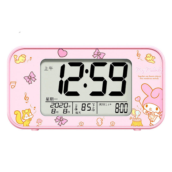 Rosa melodi för barn Anime Väckarklocka Icke tickande analog klocka