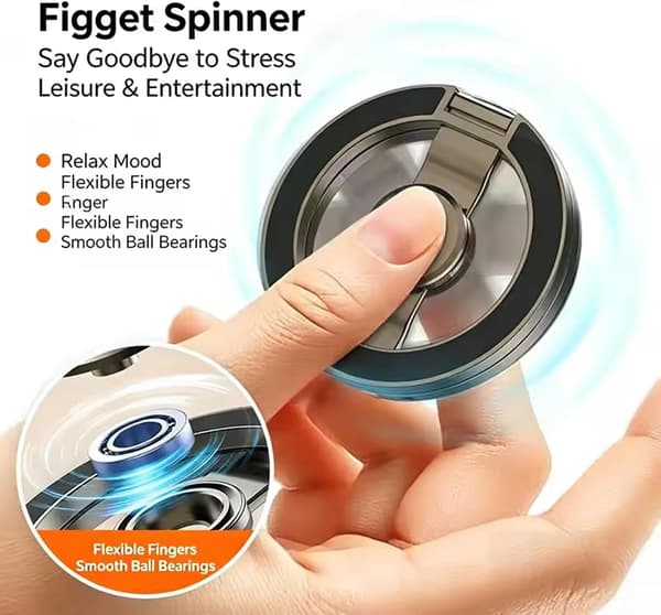Magnetiskt Fidget Spinner-telefonstativ, 360° vikbart dubbelringsgrepp