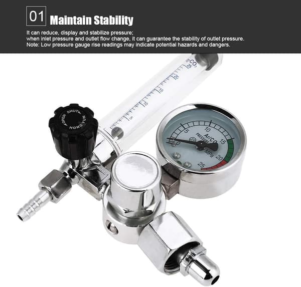 Argonregulator 0-25 MPa med flödesmätare G5/8 för MIG/TIG-svetsning