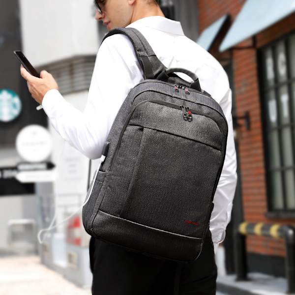 Laptop Ryggsäck USB Laddningsport Studenter Axelväska för Man black