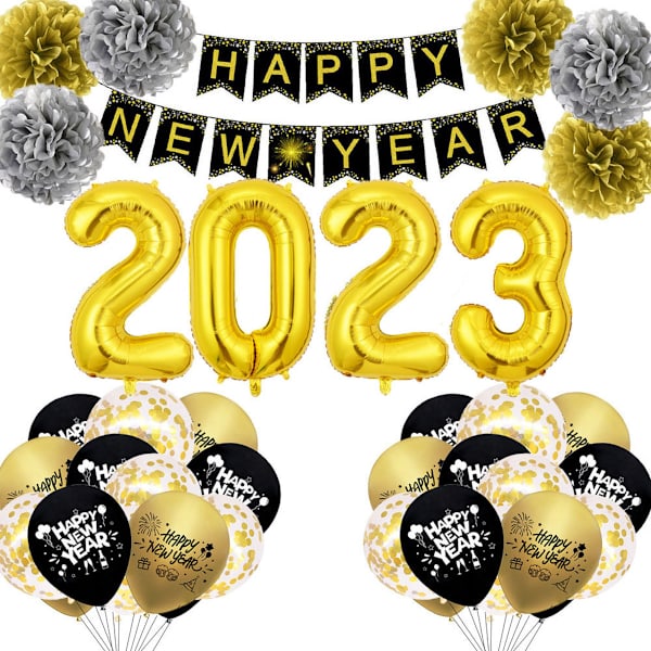 Gott Nytt År 2023 Set Latexballonger Party Dekoration Kit