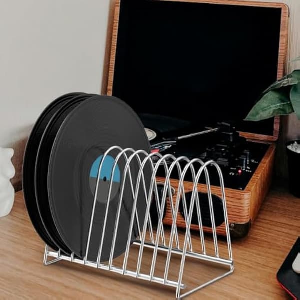 Opbevaringsstativ til vinylplader i 304 rustfrit stål, displaystativ til 10-15 LP-album