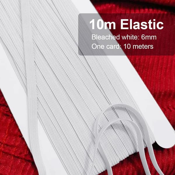 10 m hvit flat elastisk strikk 6 mm stretchbånd for søm, skreddersøm og hobbyarbeid