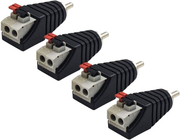 4-pack RCA-hane till 2-stifts skruvterminal högtalarkabeladapter