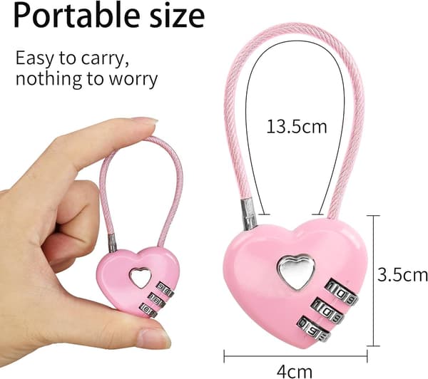 2-pack hjärtformat 3-siffrigt kombinationslås för bagage och gymskåp