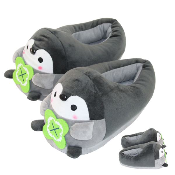 Chinelos de pelúcia pinguins quentes antiderrapantes para casa tamanho único