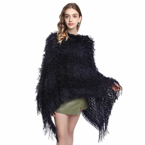Svart tuftad tröja Cape Spring Autumn Cape Sweater Coat for Lady