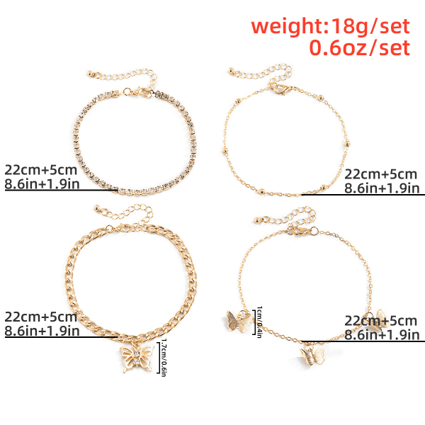 Elegant Flexibel Butterfly Micro-Inlaid Anklet Armband Foot Chain för kvinnor