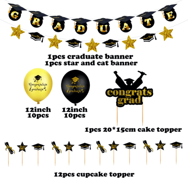 Grattis examensballonger med Banner Cake Topper Set Partydekoration