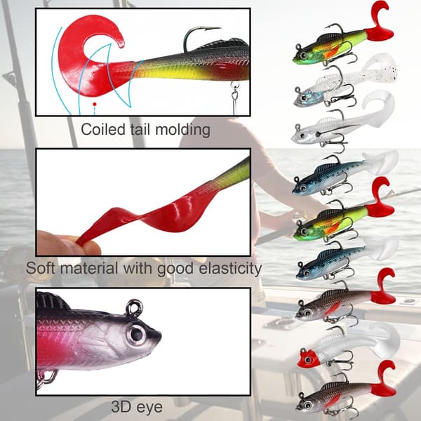 9 stk. geddefiskeagn bløde swimbaits til aborre, ørred, aborre og havfiskeri
