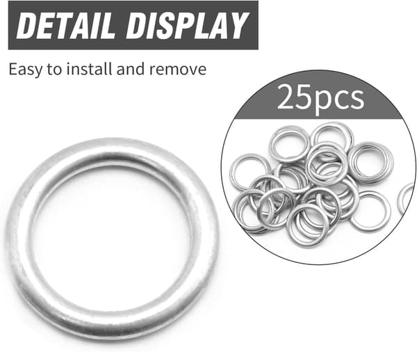 25 stk. bundproppakninger, 20 mm aluminiumstætningsskiver til bundkar
