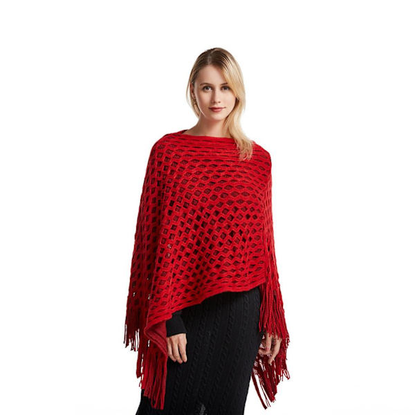 Lös Pullover Sjal Hollow Out Poncho med tofs för dam