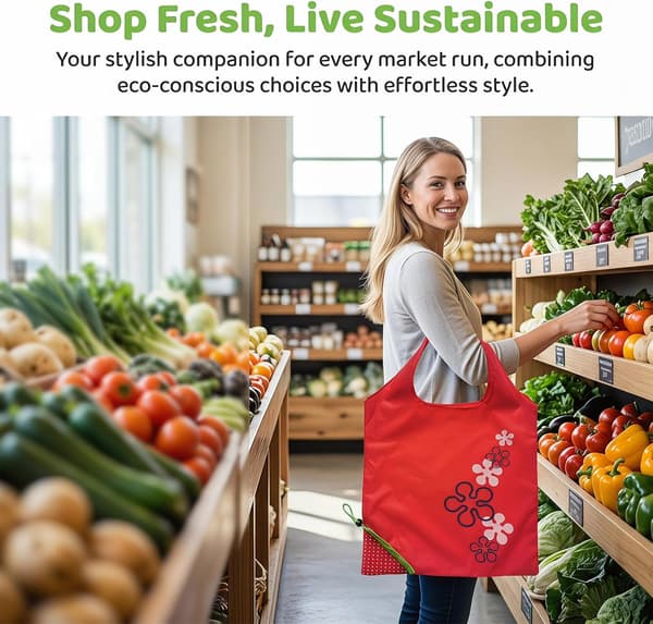 4 st hopfällbara shoppingväskor, återanvändbara tygkassar i polyester med fruktmönster