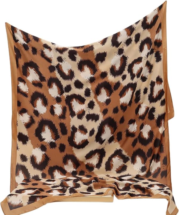 Satinscarf med leopardmönster för dam, silkeslen och lätt lång sjal