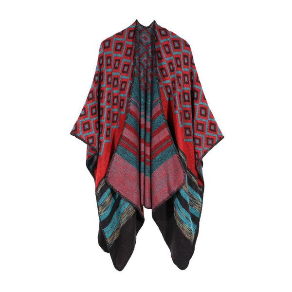 Geometrisk sjal halsduk Öppen front Poncho vinterkofta för dam