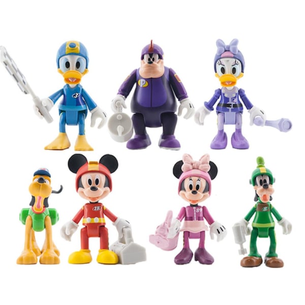 7 st Racing Mickey Minnie figurleksaksled rörlig Pluto Kalle Anka leksaksprydnader
