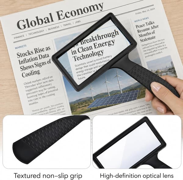10X Rektangulært forstørrelsesglas til læsning, stort ridsefast glaslinse