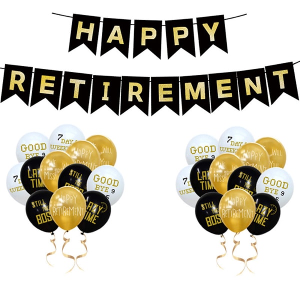 Happy Retirement Black Gold Ballong Set Ballong Set Party Dekoration