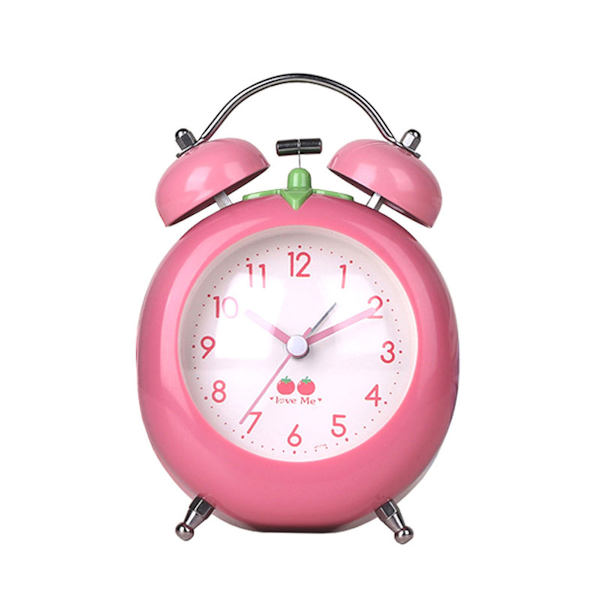 Rosa tomatmönster Twin Bell Anime Väckarklocka Icke Tickande Analog Bell Clock