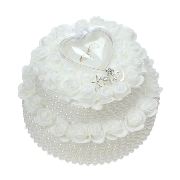 Cake Shape Ring Box Smyckeskrin Blommig vigselring Bärare Bröllopstillbehör
