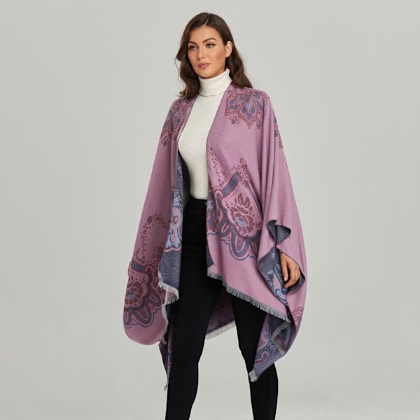 Pashmina Sjal Wrap Fransed Hem Poncho Open Front Cape for Lady