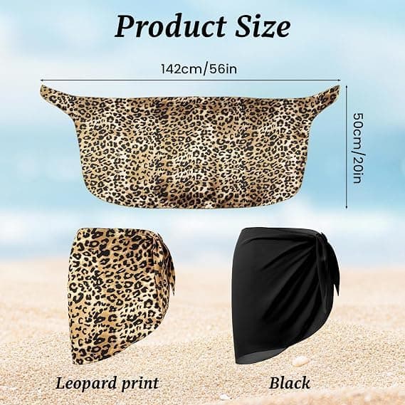 2 stk. strand-saronger til kvinder, sort og leopardmønstret bikini-cover-up