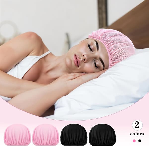 4-pack nätsovmössor för lockigt hår, elastiska hårnät svarta & rosa