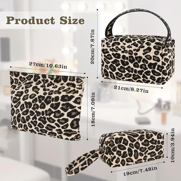 3-delt makeup-taskesæt med leopardprint, kosmetik- og toilettasker til rejsebrug