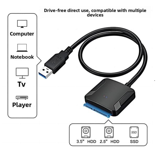 Nopea SATA - USB 3.0 -sovitinkaapeli 2,5/3,5 tuuman HDD- ja SSD-asemille