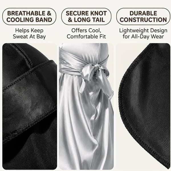 4-pack Durag-huvor för män, andningsbara sovmössor, 2 svarta och 2 grå