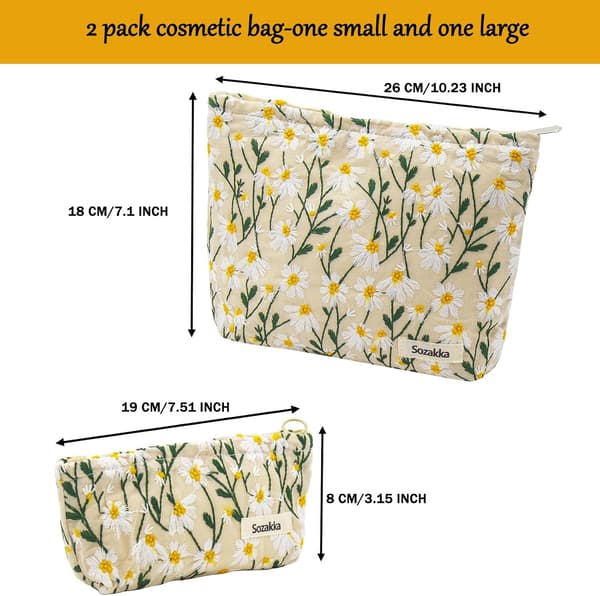 2-pack blommigt sminkväskset, bärbar kosmetikaväska för kvinnor och flickor