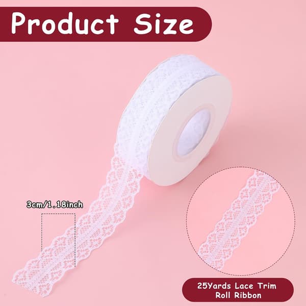 25 yards hvitt blomstrete blondebånd 3 cm bred kant for søm og DIY-håndverk