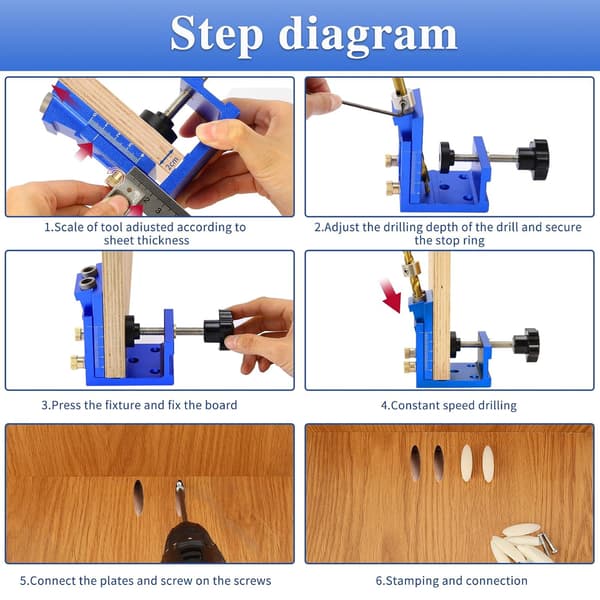 Pocket Hole Jig-kit, 15° borrstyrningsset i metall för precisionssnickeri