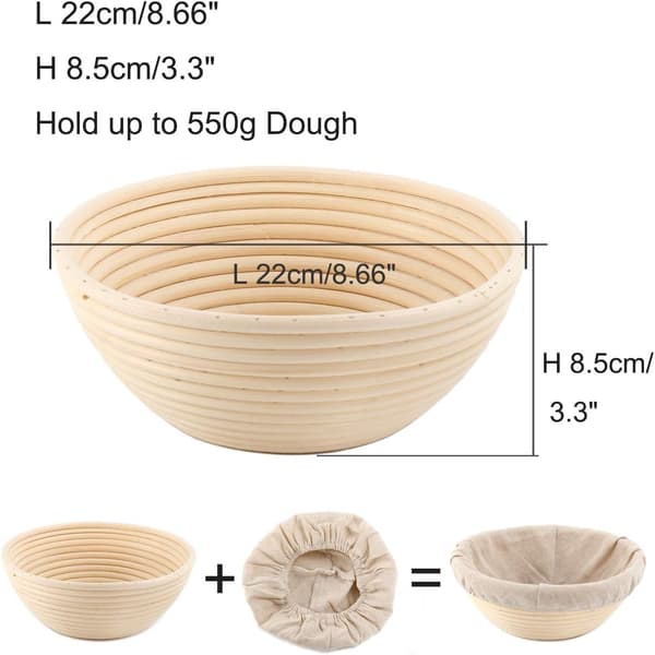 2-pack jäskorgar för bröd, 22 cm rund och 25 cm oval för surdegsbakning
