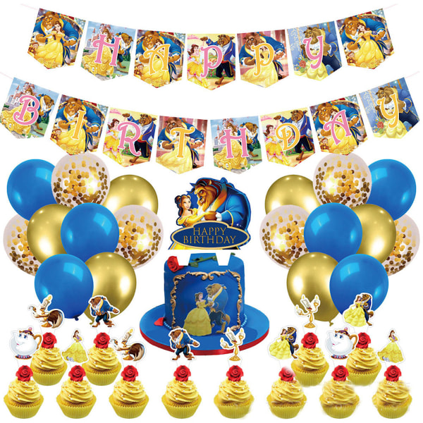 Skönheten och odjuret Grattis på födelsedagen Ballong Set Latex Ballonger Party Dekoration Kit