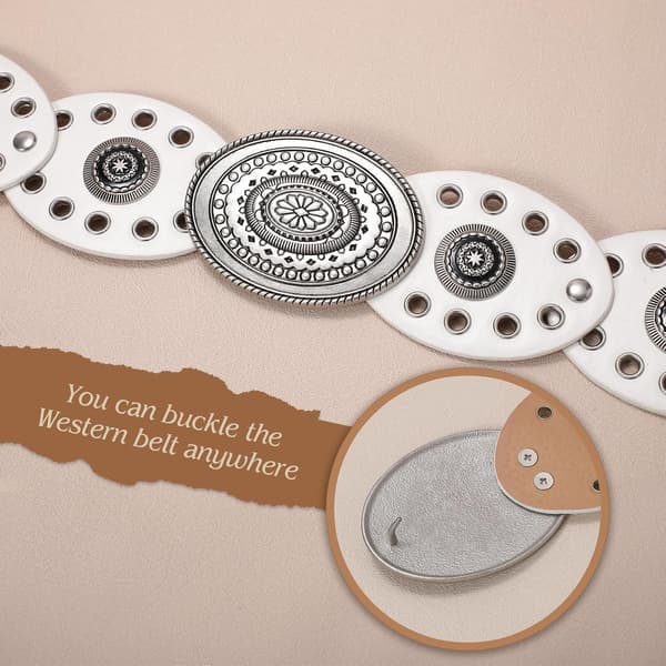 Boho Western läderbälte med utstansade disk-detaljer, brett concho-midjebälte för damer