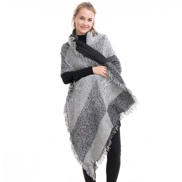 Vinter Pashmina Sjal Warm Scarf Fringed Hem Cape for Lady