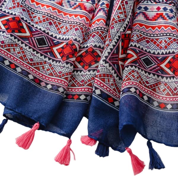 Dames Boho Print Tørklæde Letvægts Langt Oversized Kvast Sjal Wrap Tørklæder