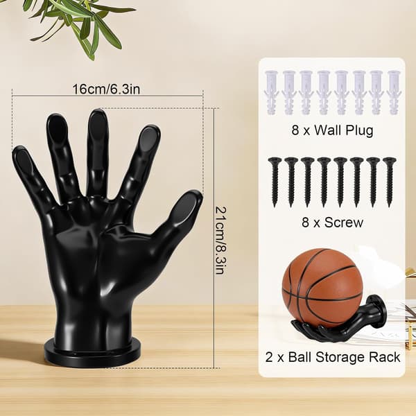 2-pack väggfästen för bollar i handform för basket, fotboll och dekoration