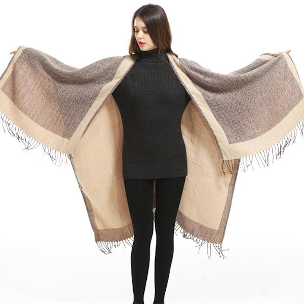 Dubbelsidig Sjal Wrap Pashmina filt Varm Lös Cardigant