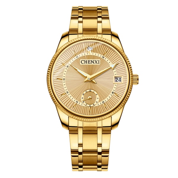 Business Watch Casual Quartz Watch Gold Urtavla med datum i rostfritt stål