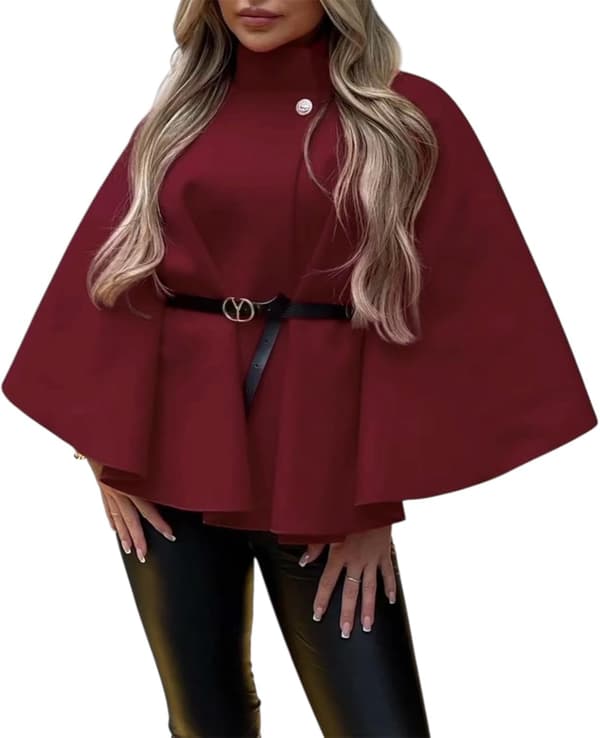 Poncho-cape med bälte för dam, oversized varm vinter-sjal, kofta och kappa