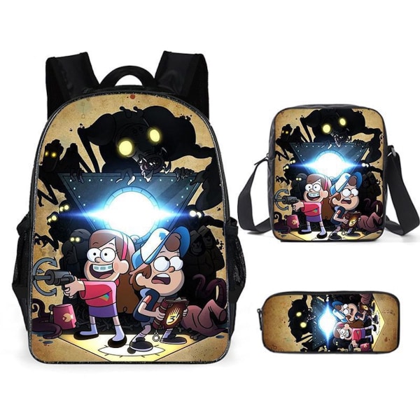 3st/ set Gravity Fall Town printed set med axelväska Case Skolväska Resor Dagsväska Lättviktsbokväskor