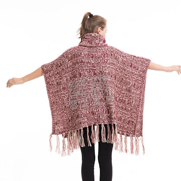 Tjock poncho med turtleneck tröja med tofs lös tröja för dam