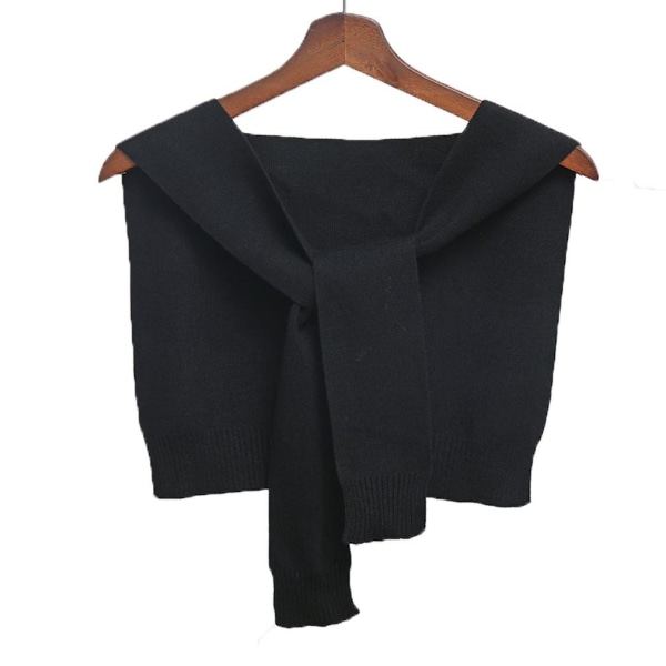 Kort poncho solid svart stickad sjal wrap för kvinnor