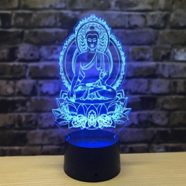 Sakyamuni Buddha 3D LED Nattljus Sovrumsbordslampa Färg ändras