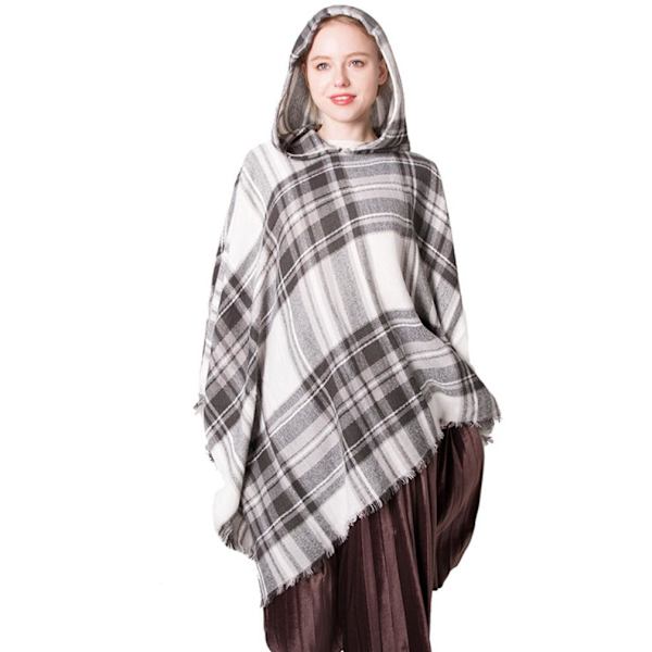 Rutig luvtröja dam Cape Pullover Sjalar med tofs för dam