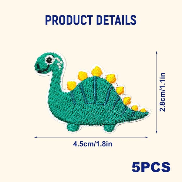 5 stk. dinosaur-strygemærker, broderede applikationer til børnetøj
