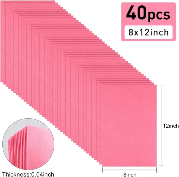 40 lyserøde filtark, 8 x 12 tommer polyester til gør-det-selv syning og patchwork