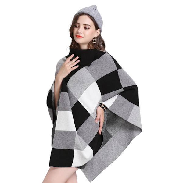 Varm, nedfällbar krage Pullover Cape Mellanlånga rutiga sjalar för dam